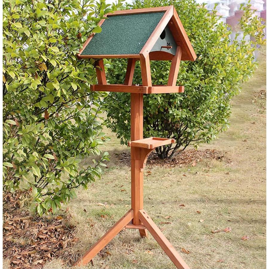 野鳥の餌台 木製室外バードフィーダー 大屋根付き添い人 独立独行鳥のエサ台 鳥餌入れ 野鳥見ること 高さ128糎 取り付け 庭 屋外 運動場 野鳥用 ガーデニング飾りつけ とり備える飾り気の無い
