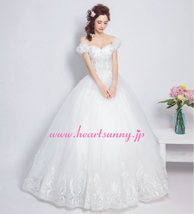 ウェディングドレス プリンセス☆E508☆Vネックオフショルダー 編み上げ パフスリープ☆HeartSunny【RCP】サイズオーダーメイド/結婚式/披露宴/二次会/大きいサイズ/小さいサイズ/ロングウエディングドレス/パーティードレス/ブライダル/花嫁/格安/激安 ウェディングドレス プリンセス☆E508☆Vネックオフショルダー 編み上げ パフスリープ☆HeartSunny【RCP】サイズオーダーメイド/結婚式/披露宴/二次会/大きいサイズ/小さいサイズ/ロングウエディングドレス/パーティードレス/ブライダル/花嫁/格安/激安