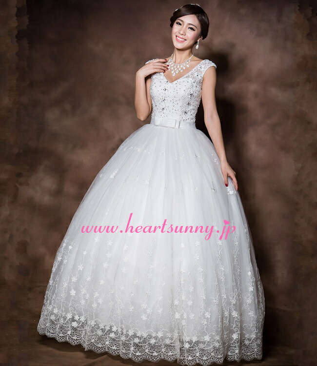 楽天市場】ウェディングドレス プリンセス☆E185☆ビーズ飾りハート