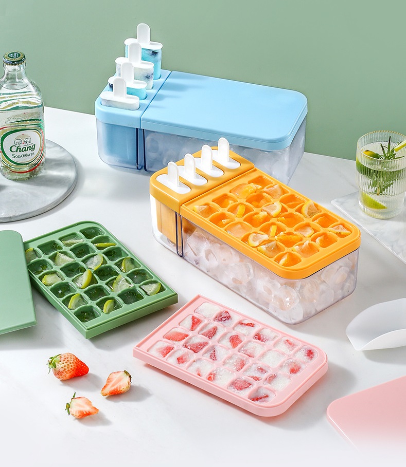 蓋　容器付き　アイスキューブトレイ シリコン製アイスキューブトレイ 冷凍庫用 楽天市場】ふた付きアイス キューブ トレイ - 冷凍庫用簡単リリース