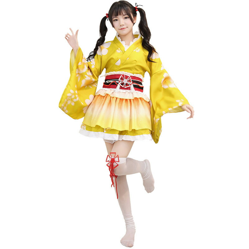 アイドル風 花柄 着物ドレス 花魁 コスプレ衣装 可愛い ロリータ 和服 コスチューム ミニスカ 浴衣セット 夏祭り 花火大会 ハロウィン仮装 フリーサイズ