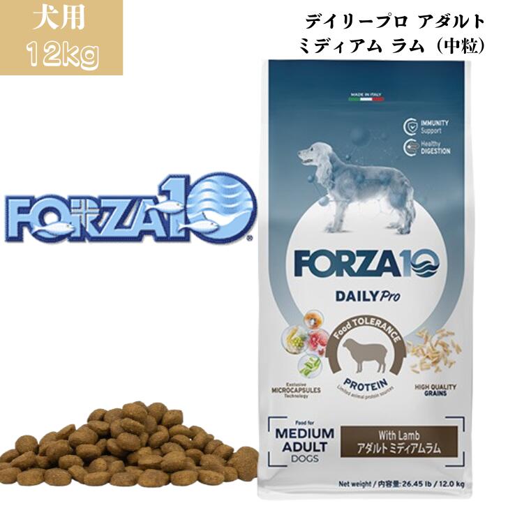 フォルツァ10 デイリープロ アダルトミディアム ラム (中粒) 12kg 1袋セット 犬用 犬 ドッグ ドッグフード ラム肉 低アレルギー 成犬用 高齢犬 お腹 皮膚 健康維持 総合栄養食 FORZA10｜Smile Life Store