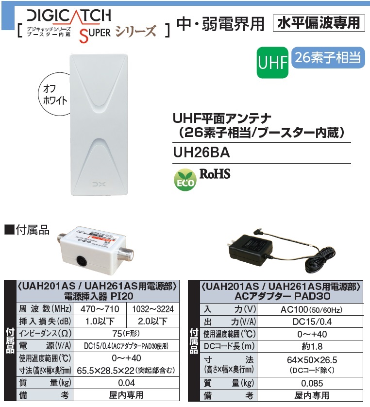 DXアンテナ UHF平面アンテナ 26素子相当 ブラック UAH261 B