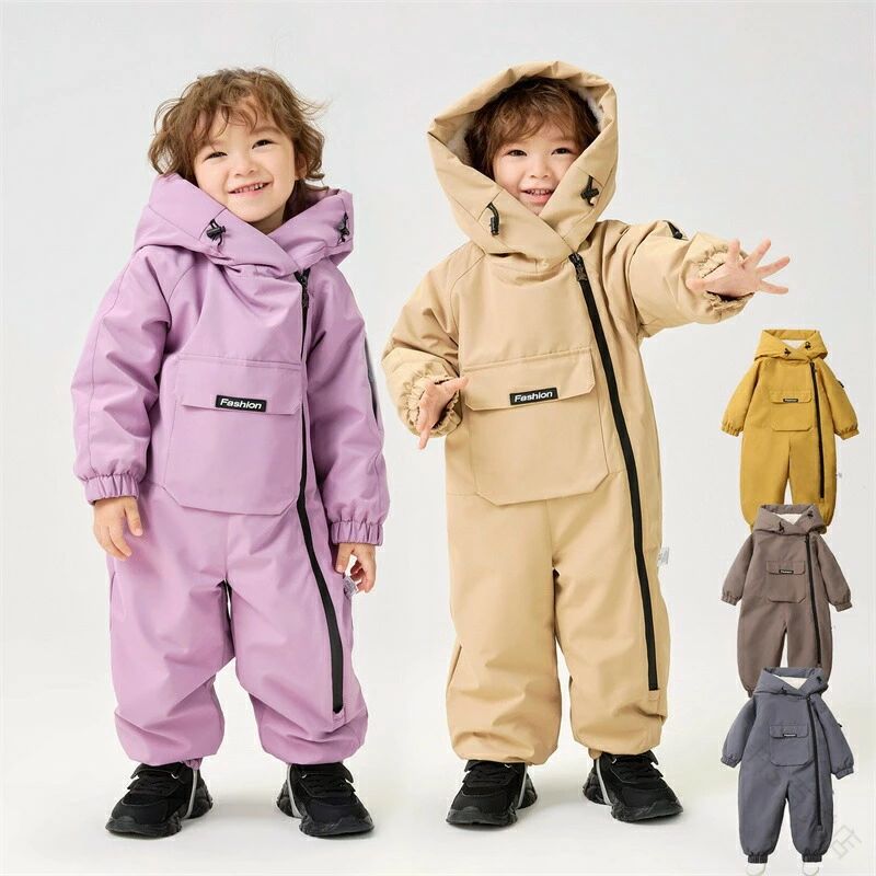 【送料無料】雪遊びウェア 防寒スノーウェア 子供用スノースーツ ベビー冬服 フード付きロンパース 厚手ジャンプスーツ 保育園防寒着 お出かけアウター 冬服プレゼント 出産祝いギフト クリスマスプレゼント