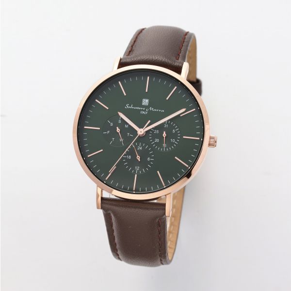 取寄品 正規品 Salvatore Marra 腕時計 サルバトーレマーラ SM22102-PGGR 日常生活防水 日付曜日表示 レザーベルト 防水 メンズ腕時計 送料無料 8,910円