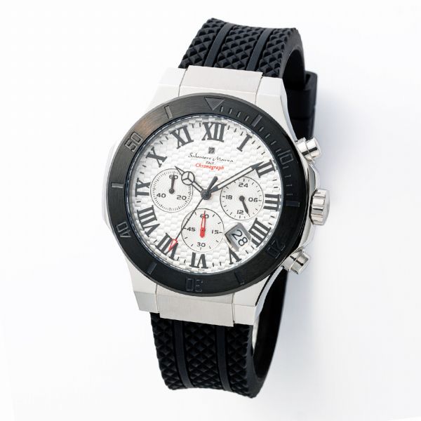 取寄品 置き目品 Salvatore Marra ウオッチ サルバトーレマーラ SM23106-SSWHBK 5空圧雨合羽 クロノグラフ 逢い引き見せびらかす 天然ゴム胴締め 雨合羽 メンズウオッチ  貨物輸送無料