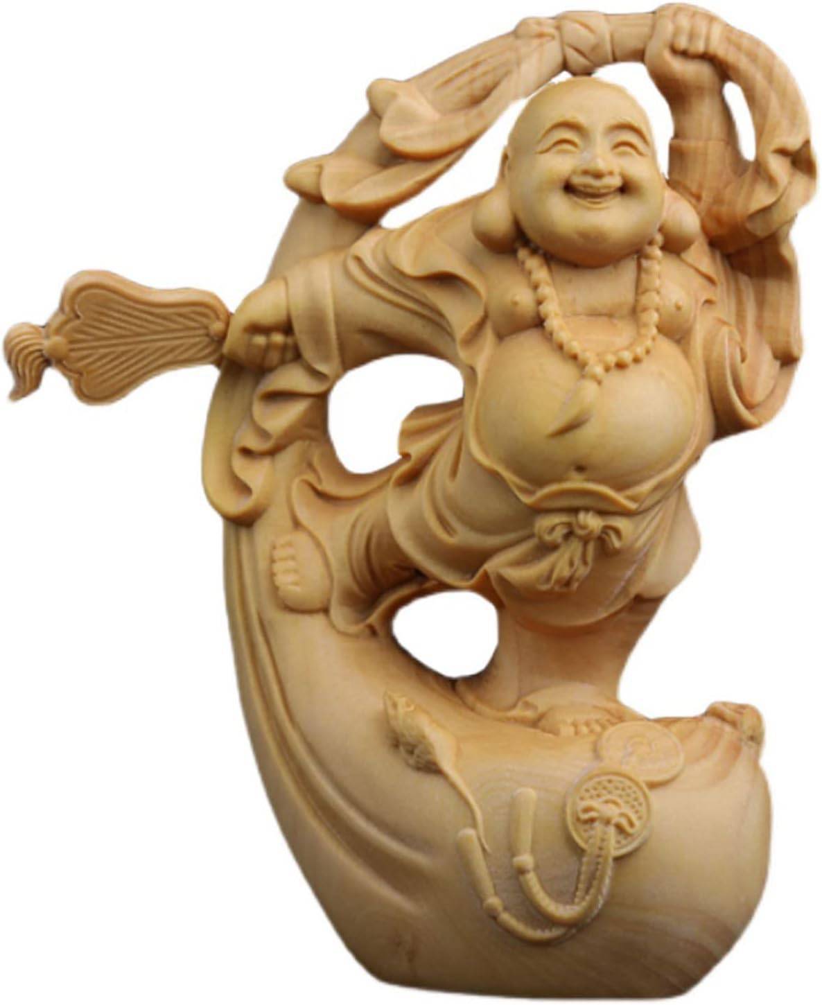 ♥セール天然黄楊（柘植）木　一本木彫り　七福神　布袋尊様立像　手作り仏像　縁起物 ei-trade-store_netsuke-0050