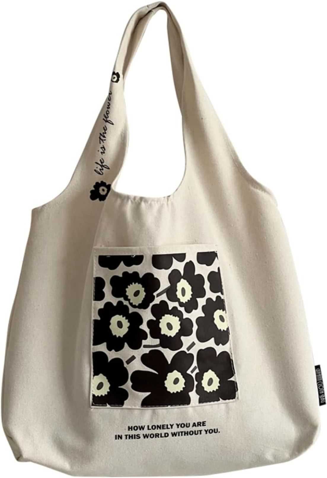 楽天市場】外内ポケット付きキャンバスバッグ 花柄 白 レディース 学生向け 大容量 a4対応 たっぷり収納 トートバッグ ワンショルダー 折りたたみ  横型 大きめ 丈夫なマザーバッグ 通勤用 エコバッグ 軽量 おしゃれで機能的なデザイン韓国風スタイル : 01 marche