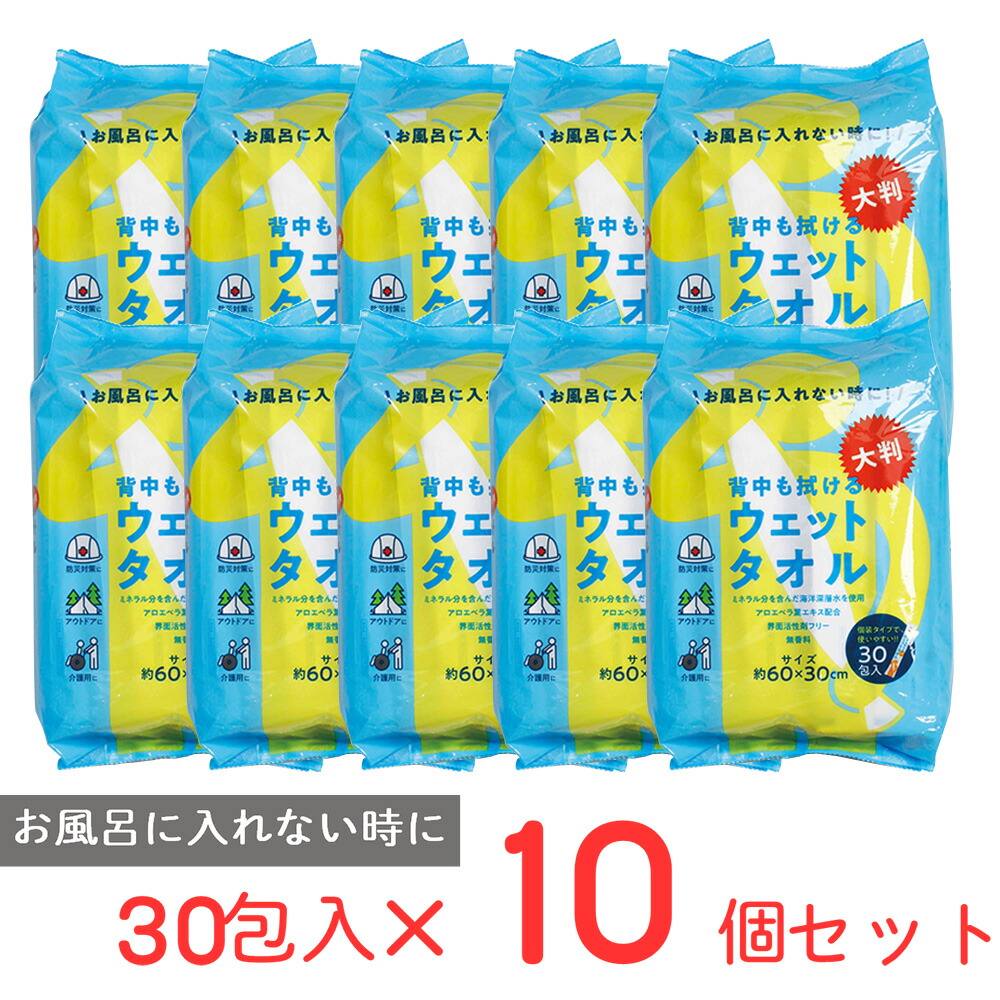 背中も拭ける大判ウェットタオル×10個