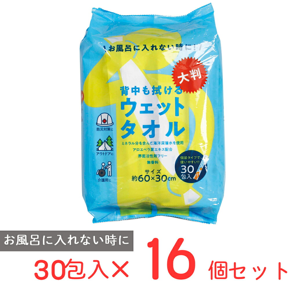 背中も拭ける大判ウェットタオル×16個