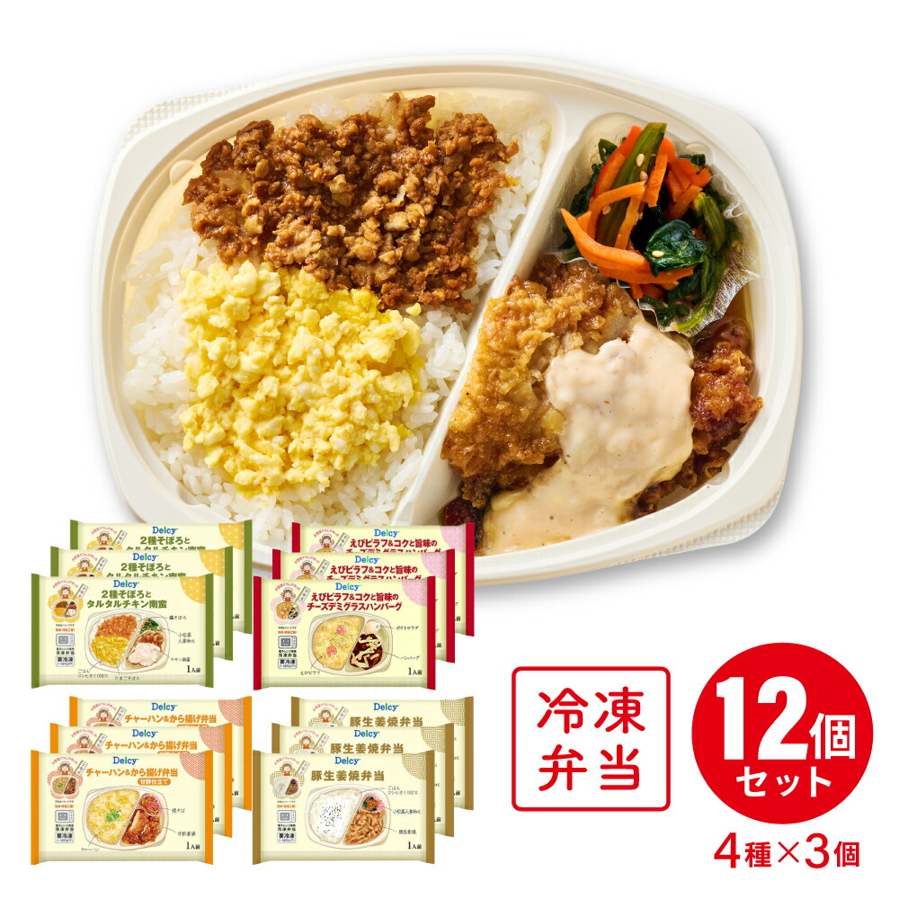 [冷凍] Delcy お惣菜屋さんが作った 惣菜お弁当 4種類X各3個 セット ( チキン南蛮 生姜焼弁当 ハンバーグ 唐揚げ )