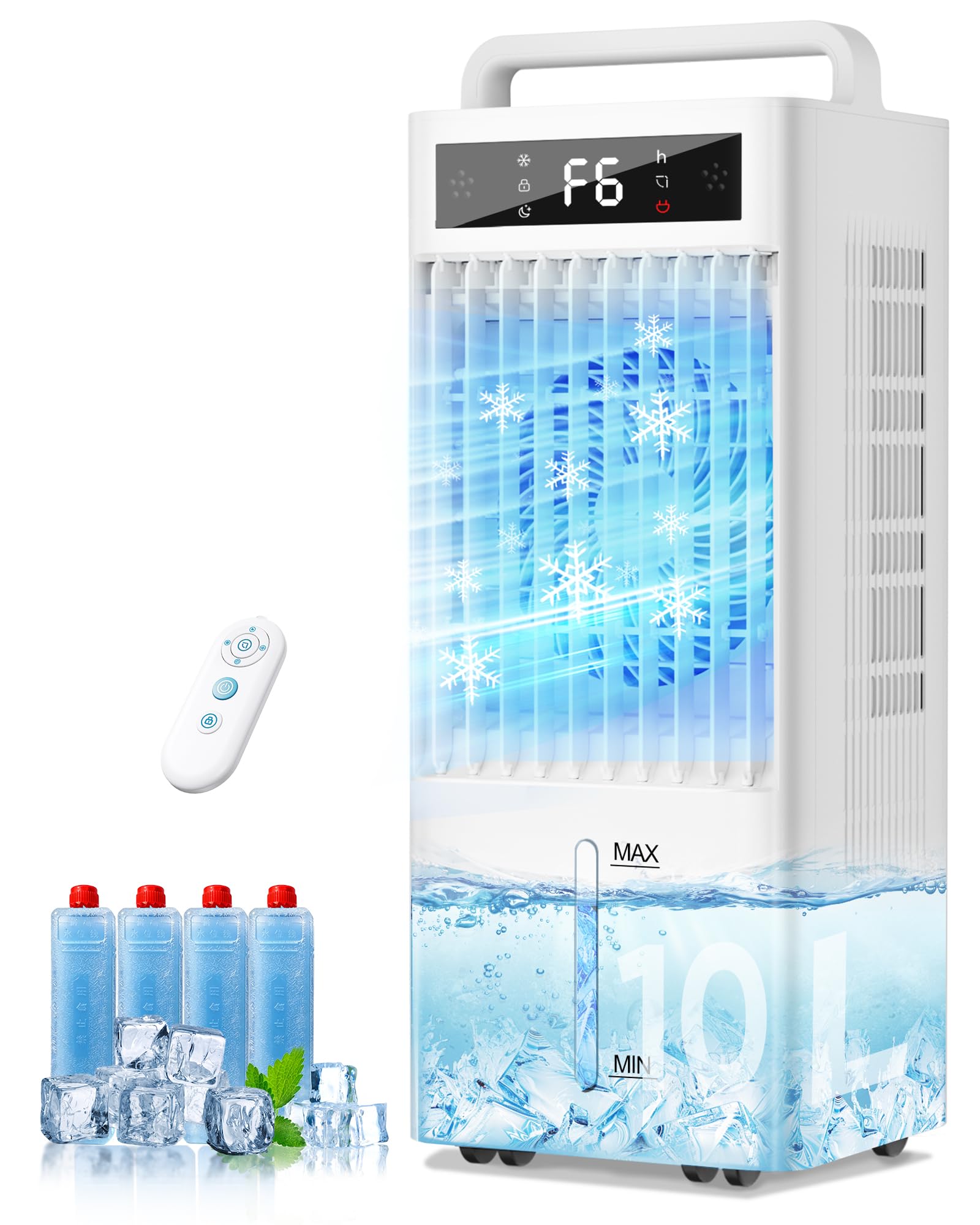 冷風扇 10L水貯蔵タンク 6個専用保冷風呂敷き包み 斑点模様冷房装置 扇風機 身寄り用 執務室 貯蔵タンク式 三面吸風 360°全針路輪っか給風 送風 靄 手っとり早い冷やかす