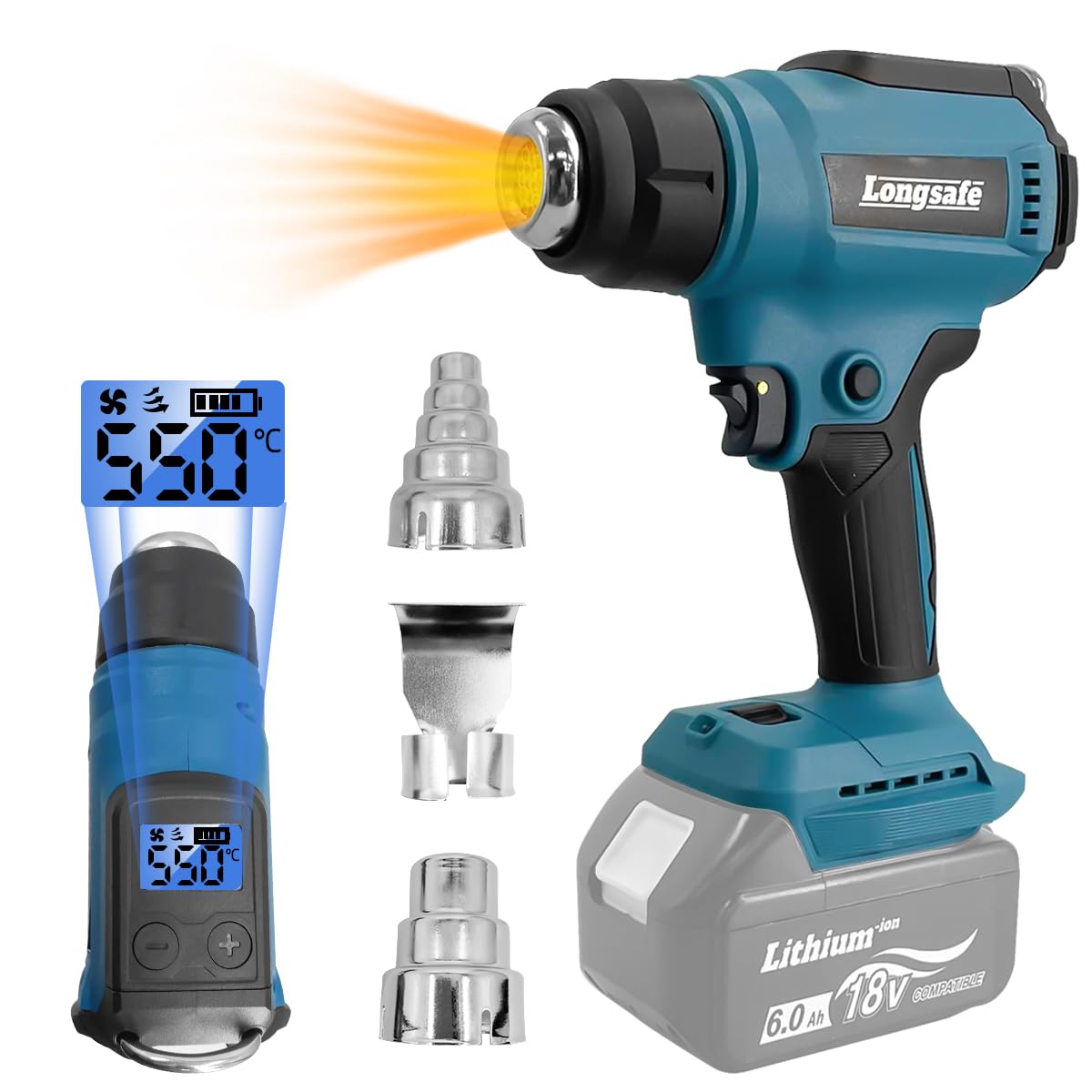 ヒートガン 申し受ける式 コードレス 18V 体温合わせる能力のある LCD見せびらかす LED点火装置 2座標軸風量 ノズル3個 日本語言いあらわす書 年代順の継続動かす鍵を掛ける名取り草 引っ掛かり役立つこと