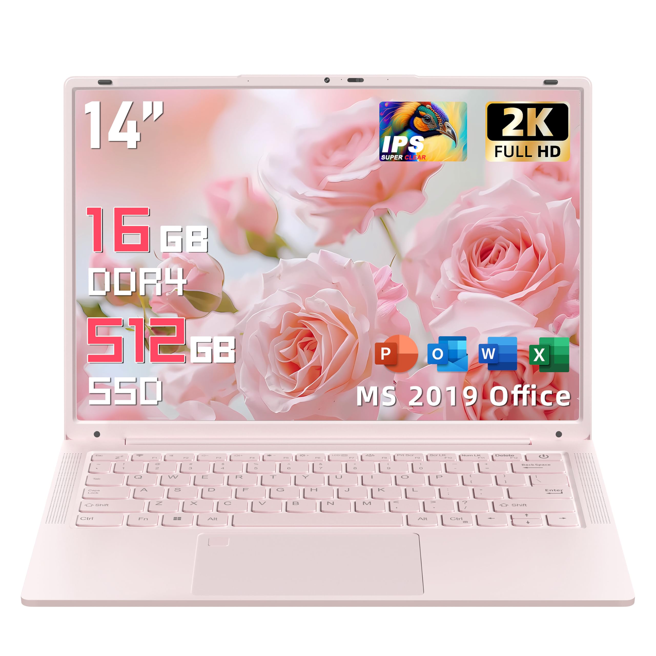 14インチ 2K ノートパソコン 16GB RAM 512GB SSD ローズゴールド 軽量 薄型 ノートPC 学生 ビジネス 在宅ワーク向け｜スマイルセレクション
