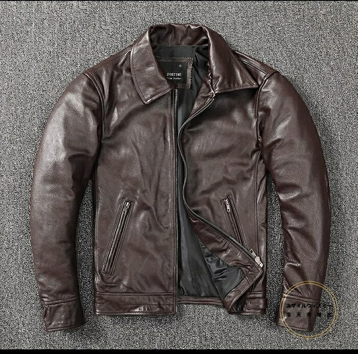 S~6XL 高級感 本革ジャケット メンズ 折襟 牛革 ライダースジャケット レザージャケット フライトジャケット アウター 本革 革ジャン 15,145円