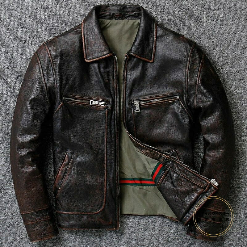 本革上衣 本革 牛皮 革上衣 本革ライダースジャケット 油絵の具蝋涙産業 なめし革上衣 革ジャン メンズ