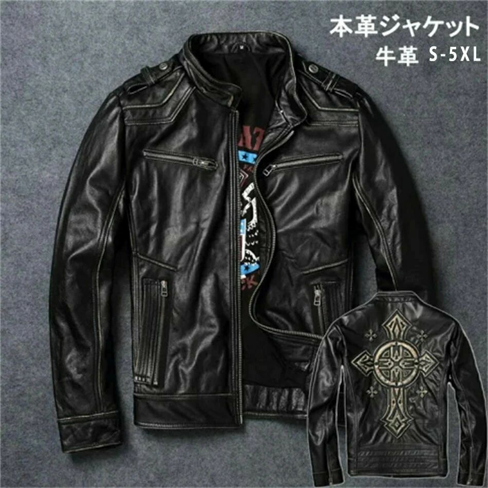 本革上衣 メンズ上衣 牛皮製 商行為メンズ 父の日 ライダースジャケット 革ジャン なめし革厚地の外套 ラペル 高品質 防風 雨合羽 防寒 途轍も無い大いさ L-3XL