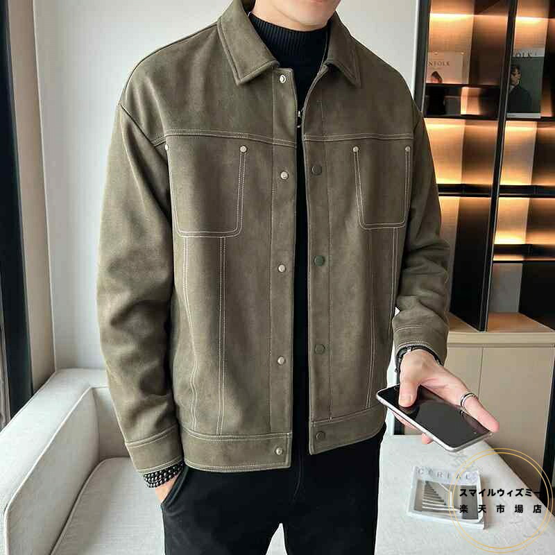 秋冬コーデ メンズ用服 シンプルファッション オシャレで成年者かっこいい気が大きい大きさ相応う表どおり系成人男性服 上衣 心地よいスエードクロス原料品着心地好ましい