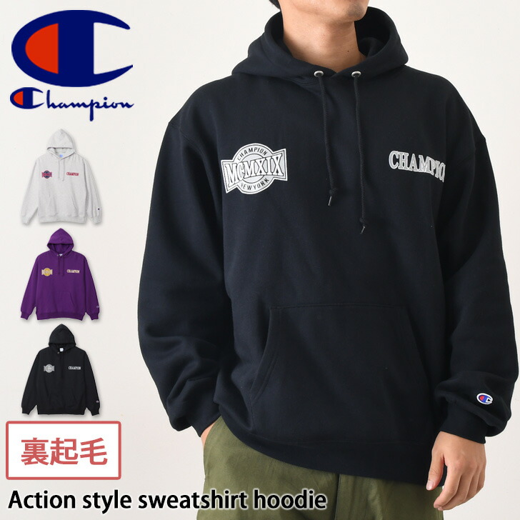 Champion Navyロゴ フード付きトレーナー Champion パーカー Champion/チャンピオン ロゴ スウェット