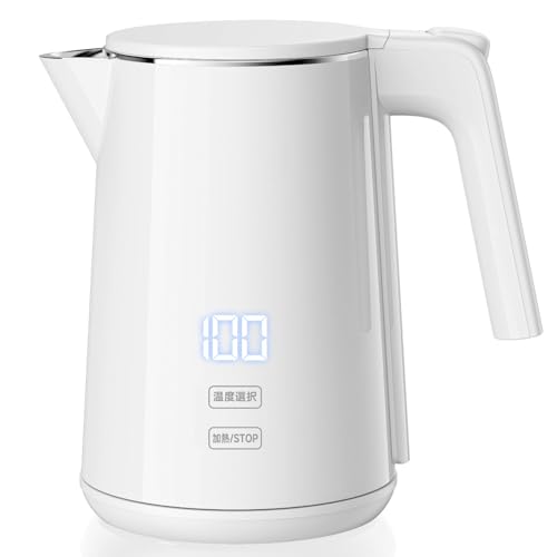 SSYFEI 電気ケトル 1.0L【1000W急速沸騰・デジタル温度表示】7段階温度調節 4時間保温 触れても熱くない二重構造 304ステンレス