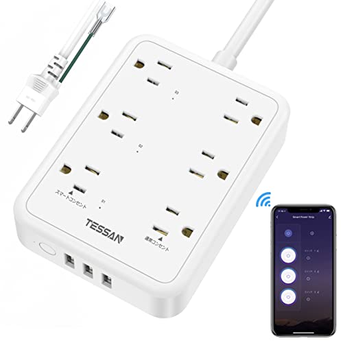 スマートプラグ TESSAN スマート電源タップ 3つスマートコンセント 3つ通常AC口 3つUSBポート 節電タップ タイマー付き コンセント