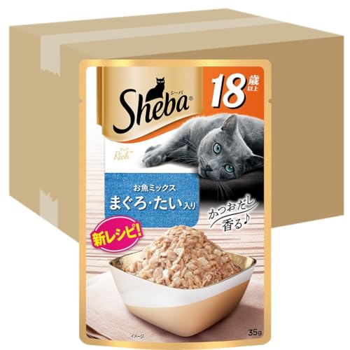 シーバ 分限者 情の籠もった 18歳以上 お魚入り合わせる まぐろ・たい入り口・入口 35g×96袋(1箱12袋入り口・入口×8箱) 水分付け足し キャットフード 猫 シニ