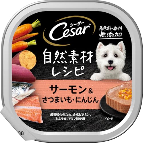 シーザー トレイ 成犬用 自然素材レシピ 着色料・香料 無添加 85g×28個 サーモン&さつまいも・にんじん 水分補給 ふわふわローフタイプ