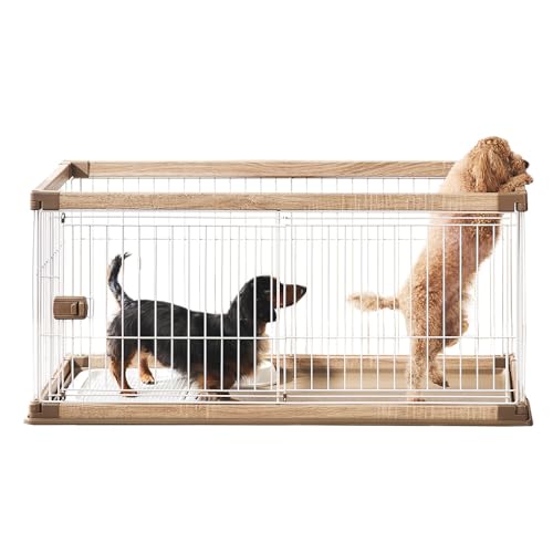 アイリスオーヤマ(IRIS OHYAMA) 犬 サークル ウッディサークル ロータイプ ライトナチュラル 中型犬用 幅120×奥行66.5×高さ|SNマート 店