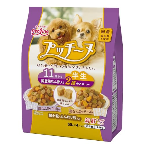 プッチーヌ 半生 11歳から 国産鶏なん骨入り 200g(50ｇ×4) ソフト 国産 無着色 アソート 小分け 200g(50g×4)×12個