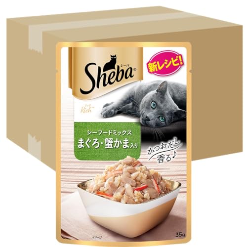 シーバ 一財産 情の籠もった 成猫用 シーフード雑ぜ合わせる まぐろ・蟹かま入り口・入口 35g×96袋(1箱12袋入り口・入口×8箱) 水分詰め直す キャットフード 猫