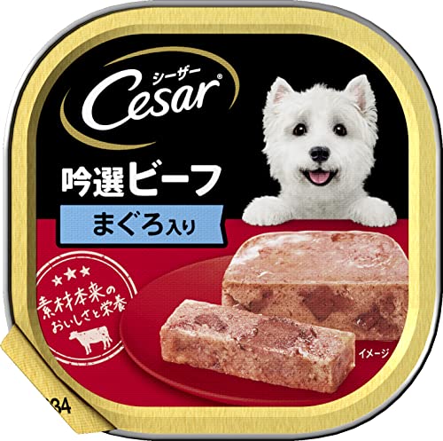 シーザー トレイ 成犬用 100g×24個 吟選ビーフ まぐろ入り 水分補給 ふわふわローフタイプ 総合栄養食 ウェットフード ドッグフード 缶