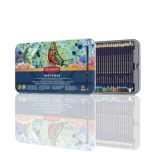 Derwent 【国内正規品】ダーウェント 水彩 色鉛筆 インクテンス ペンシル 36色セット 2301842 布/木目にも描ける 乾いたら耐水