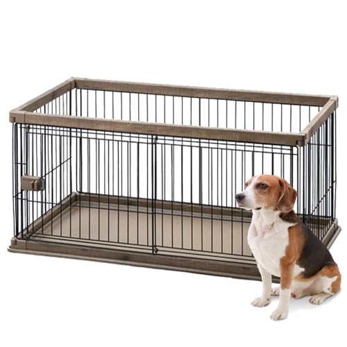 アイリスオーヤマ 犬 サークル ウッディサークル ロータイプ ブラウン 中型犬用 幅120×奥行66.5×高さ55.5cm PWSR-1260L