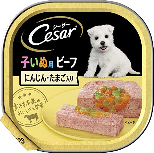 シーザー トレイ 12か月まで 子いぬ用 100g×24個 ビーフ にんじん・たまご入り 水分補給 ふわふわローフタイプ 総合栄養食 子犬用 仔