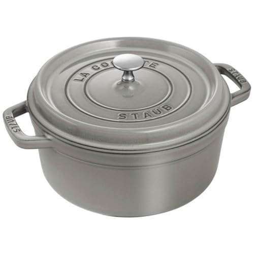 ストウブ(Staub) 「 ピコ ココット ラウンド グレー 24cm 」 大きい 両手 鋳物 ホーロー 鍋 IH対応 【シリアルナンバー付き日