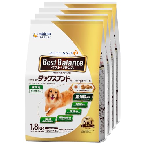 ベストバランス ドッグフード ドライ カリカリ仕立て ミニチュアダックスフンド用 7.2ｋｇ(1.8kg×4) 国産 ユニチャーム[ケース品]