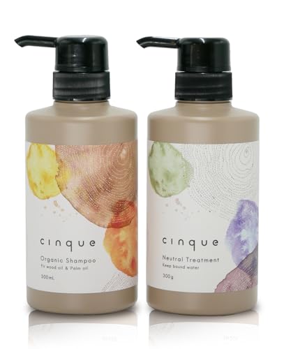cinque (サンク) オーガニック シャンプー& ニュートラル トリートメントセット【自然由来の成分】 髪が育つ頭皮環境作り 300ml＆3