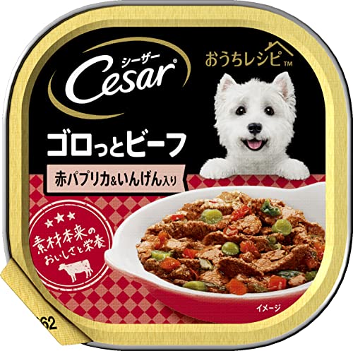 シーザー トレイ 成犬用 おうちレシピ 100g×24個 ゴロっとビーフ 赤パプリカ&いんげん入り 水分補給 とろみタイプ 総合栄養食 ウェット