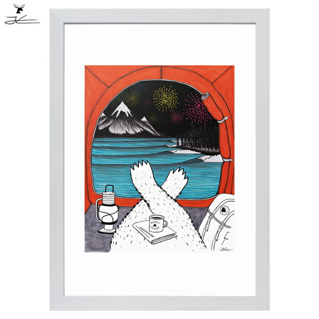 JONAS CLAESSON ジョナスクレアッソン HAPPY CAMPER ハッピーキャンパー A2 額(白)セット 【 絵 アート イラスト インテリア 雑貨 】