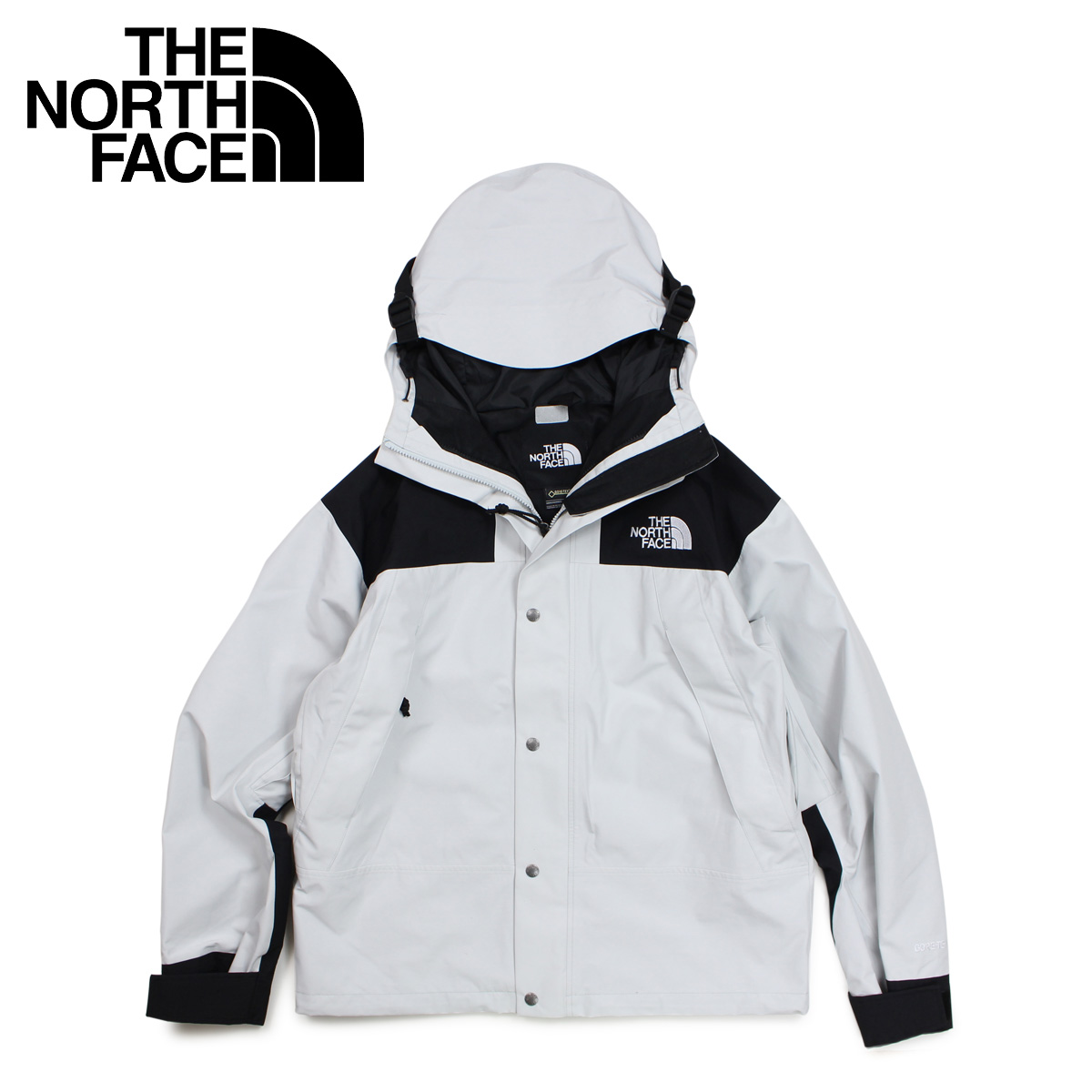 grey and white north face jacket