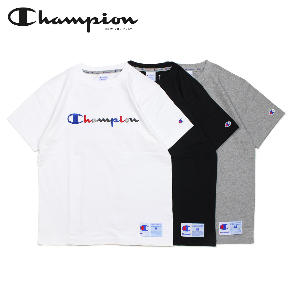 champion shirt black and white