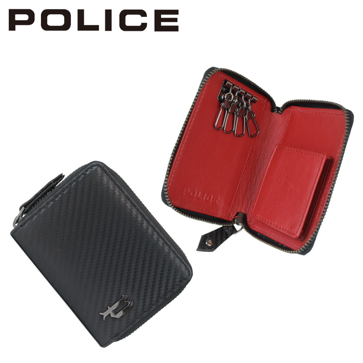 ポリス POLICE キーケース キーホルダー メンズ 4連 ラウンドファスナー レザー LUCENTE KEY CASE ブラック 黒  PA-70205 信憑