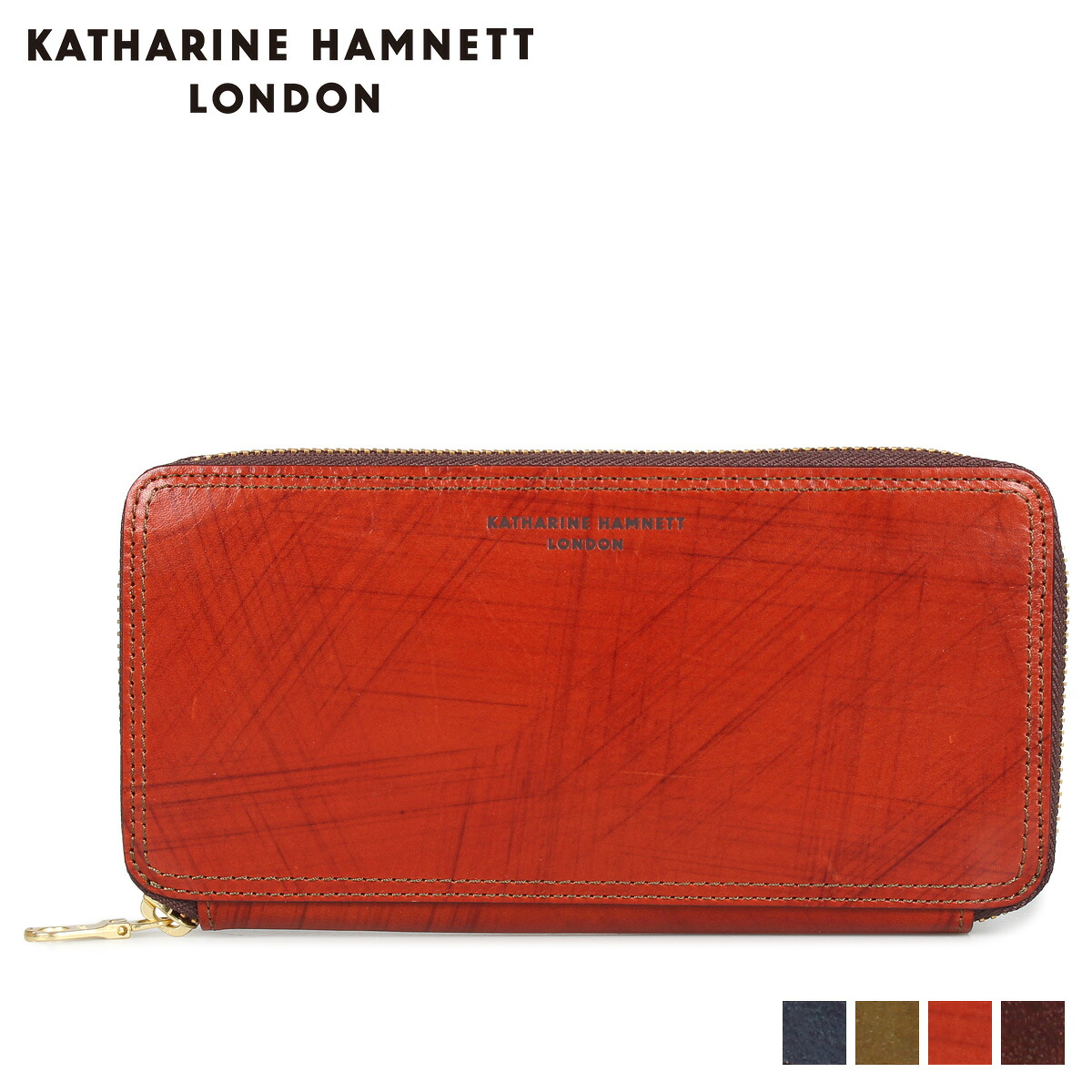 【最大1000円OFFクーポン発行中 7/27 10:59まで！】 キャサリンハムネット ロンドン KATHARINE HAMNETT LONDON 財布 長財布 メンズ ラウンドファスナー WALLET ネイビー オリーブ ブラウン ダークブラウン KH-1214015｜スニークオンラインショップ