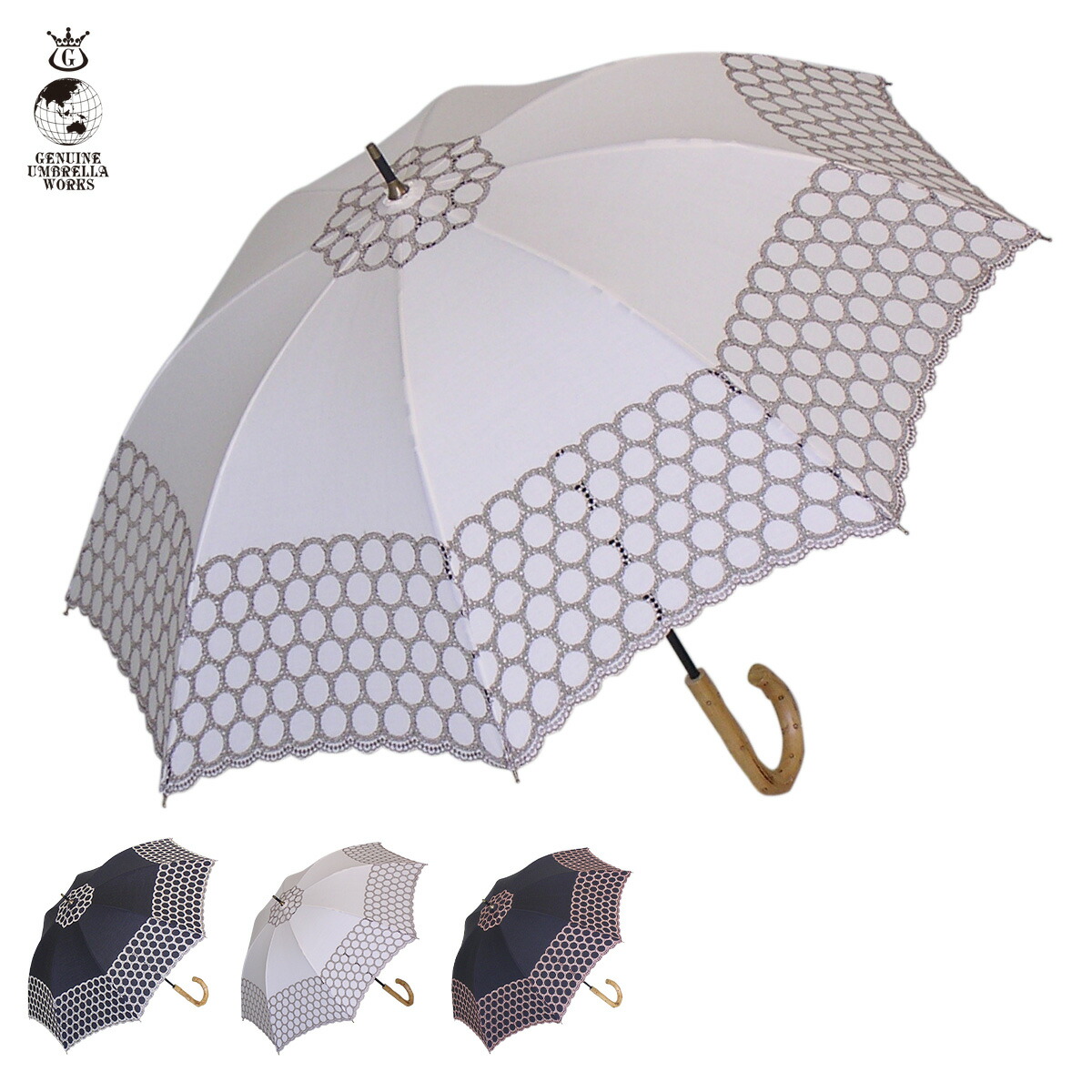 最大1000円offクーポン 日傘 長傘 完全遮光 遮光率99 軽量 遮光 晴専用 Uvカット Genuine Umbrella Works ジェニュイン アンブレラ ワークス レディース 79cm レース刺繍 紫外線対策 軽量 ブラック ホワイト 黒 742p 送料無料 あす楽対応 ジェニュイン アンブレラ