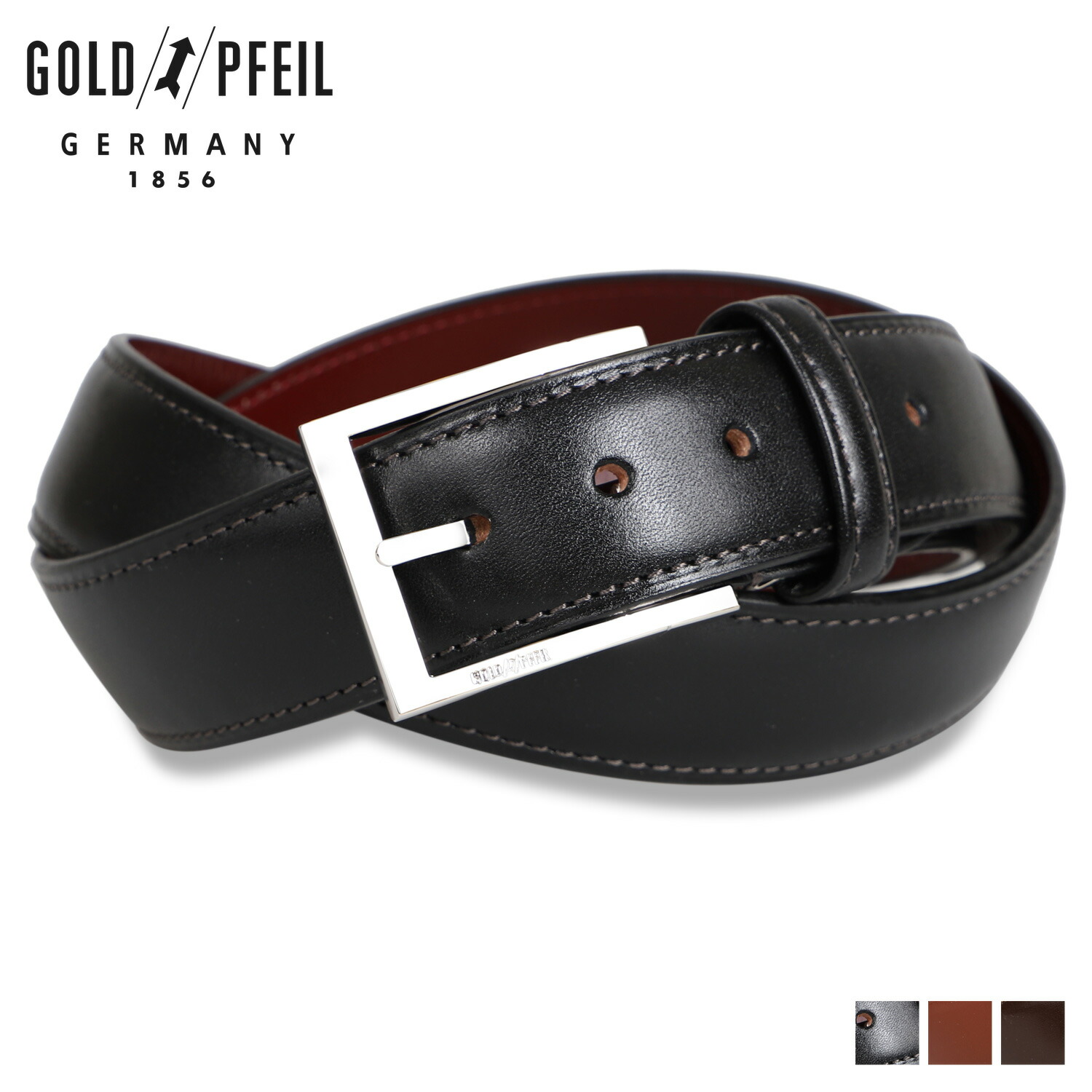 ゴールドファイル GOLD PFEIL ベルト メンズ 本革 LEATHER BELT ブラック ブラウン ダークブラウン 黒 GB52412