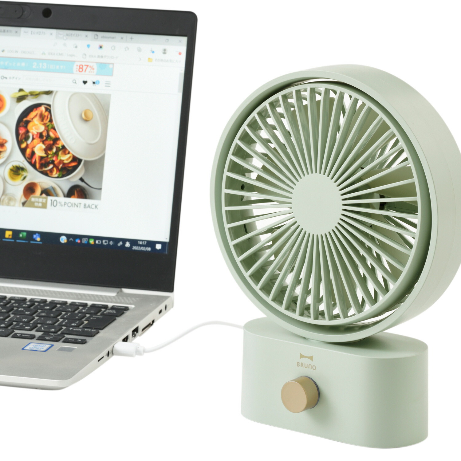 BRUNOブルーノ扇風機サーキュレーターポータブルスイングデスクファン卓上首振りUSB充電式PORTABLESWINGDESKFANホワイトレッドグリーン白BDE061-GRG