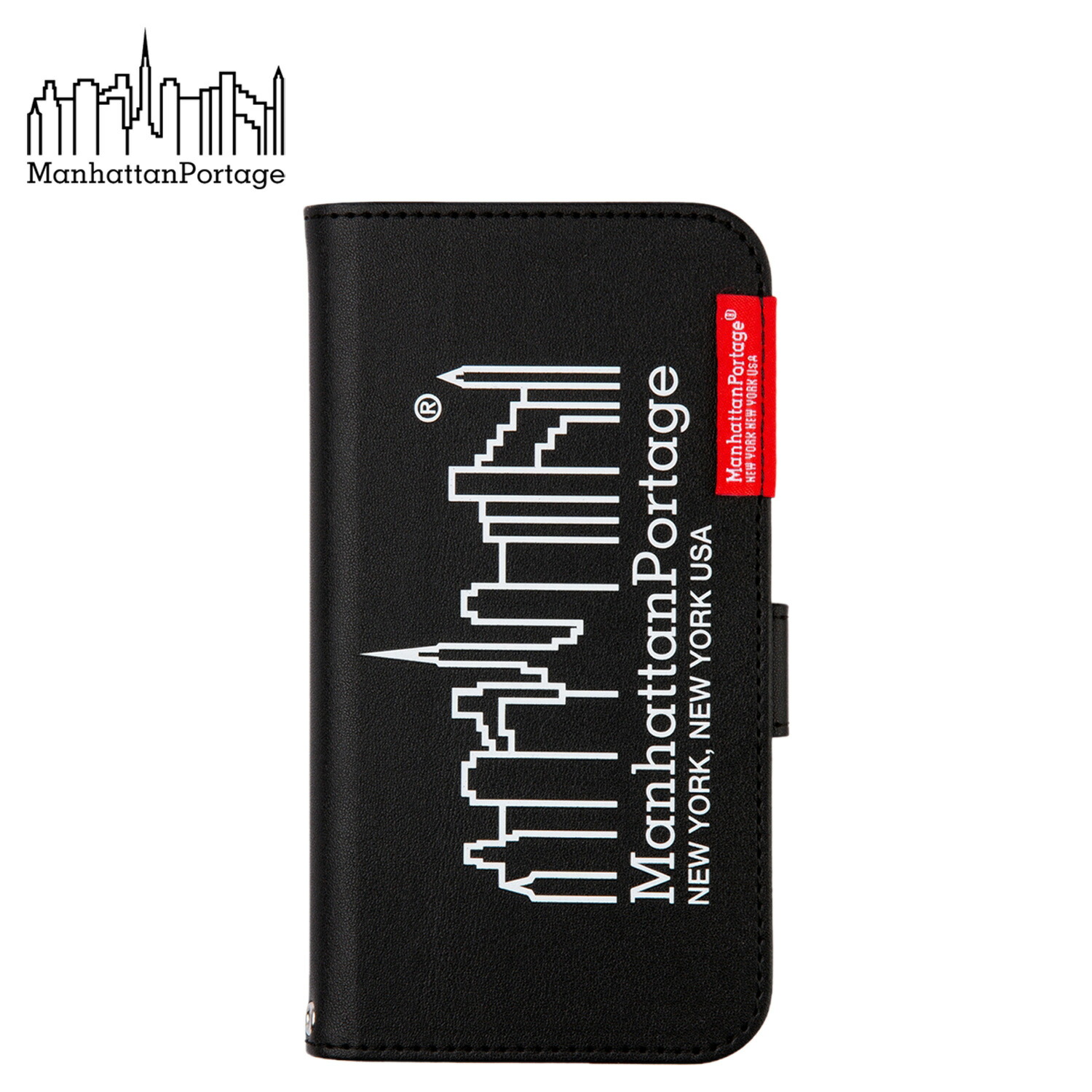マンハッタンポーテージ Manhattan Portage iPhone 13 スマホケース 携帯 アイフォン メンズ レディース 手帳型 ブックタイプ PU LEATHER BOOK TYPE CASE ブラック 黒 iP13-PU-BOOK 【メール便】 母の日