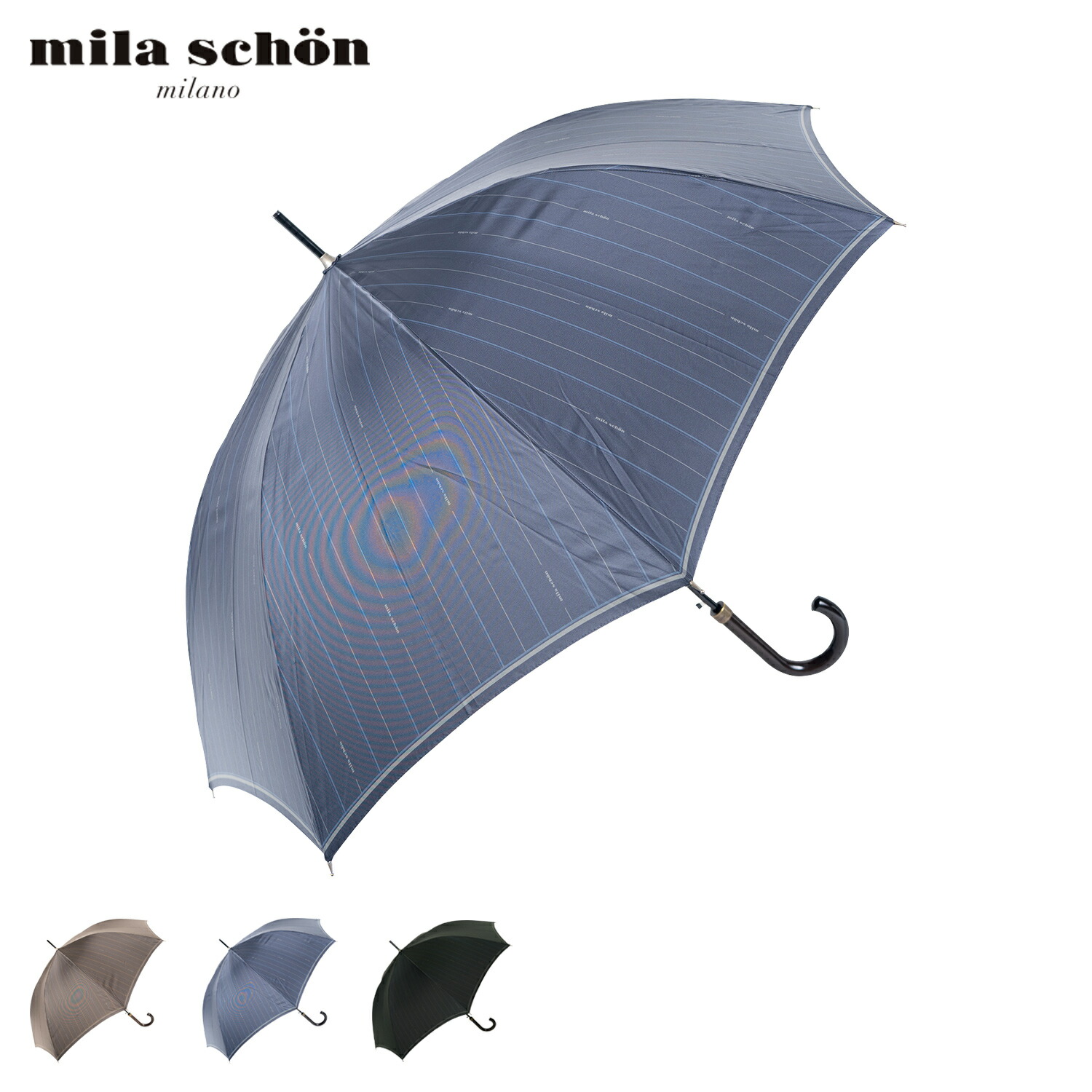 【最大1000円OFFクーポン発行中 4/12 23:59まで！】 ミラショーン mila schon 傘 長傘 雨傘 メンズ 65cm 軽量 ストライプ プリント LONG UMBRELLA ダーク ブラウン ブルー ダーク グリーン 0042-03 5,082円