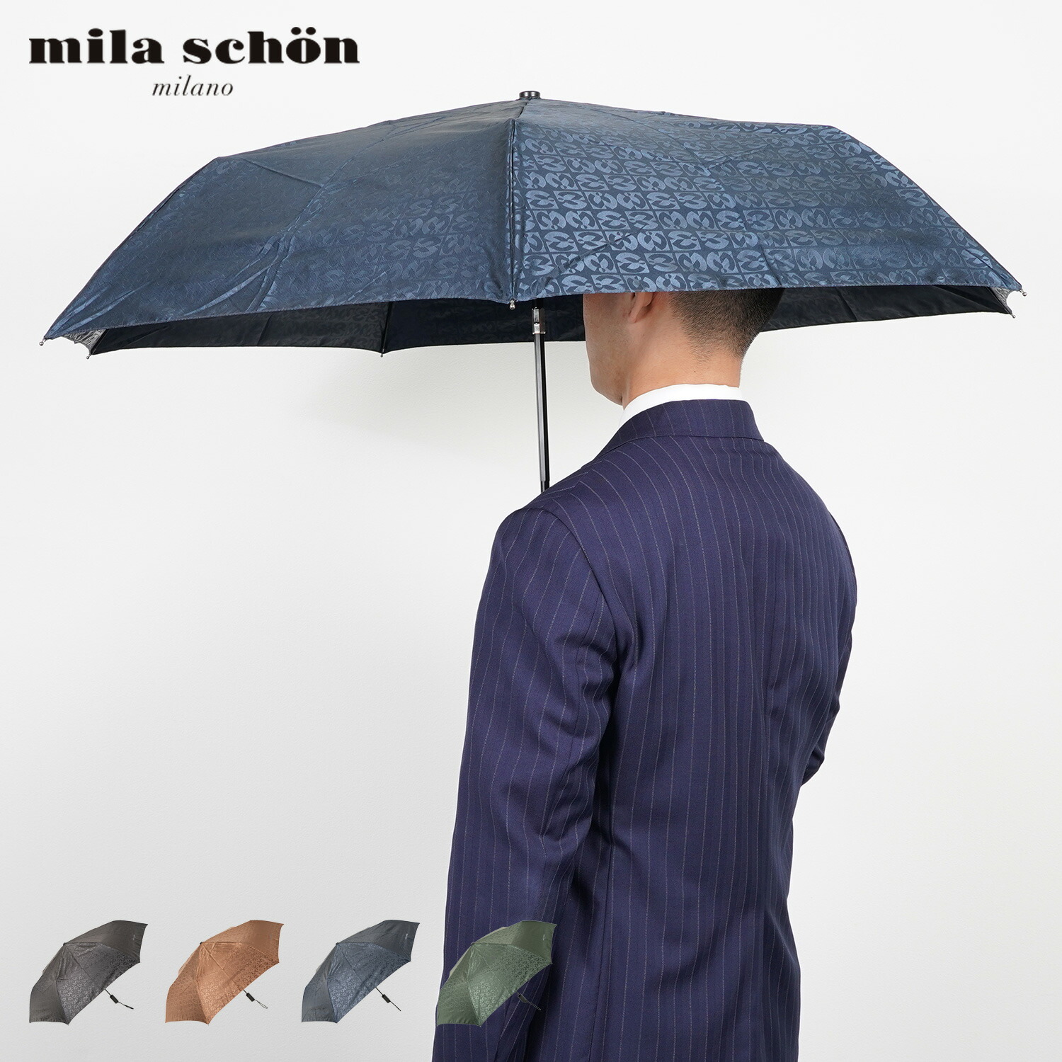 【最大1000円OFFクーポン発行中 4/12 23:59まで！】 ミラショーン mila schon 傘 折り畳み 雨傘 メンズ 60cm 軽量 ジャガード FOLDING UMBRELLA ブラック ブラウン ダーク グリーン 黒 0044-15