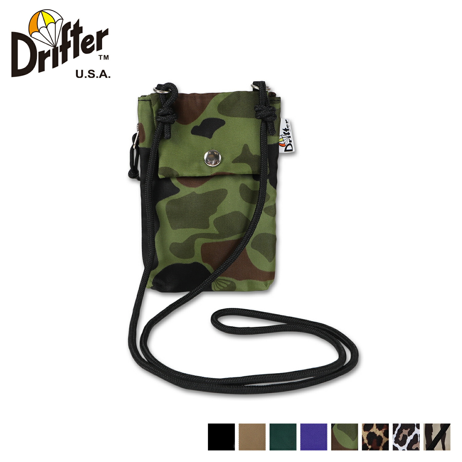 【最大1000円OFFクーポン発行中 4/12 23:59まで！】 Drifter ドリフター ショルダーポーチ ミニ 小物入れ メンズ レディース 斜めがけ EVANS SHOULDER ブラック ベージュ グリーン パープル カモ レオパード ゼブラ 黒 迷彩 DFV1160